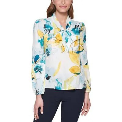DKNY Женская синяя блузка с завязками и принтом, рубашка Petites PS BHFO 6007