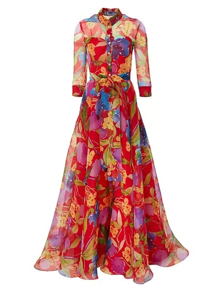 Шелковое платье-рубашка с цветочным принтом Carolina Herrera, мультиколор