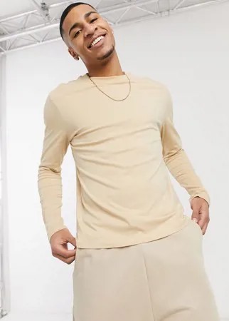 Бежевый лонгслив с круглым вырезом ASOS DESIGN-Коричневый цвет