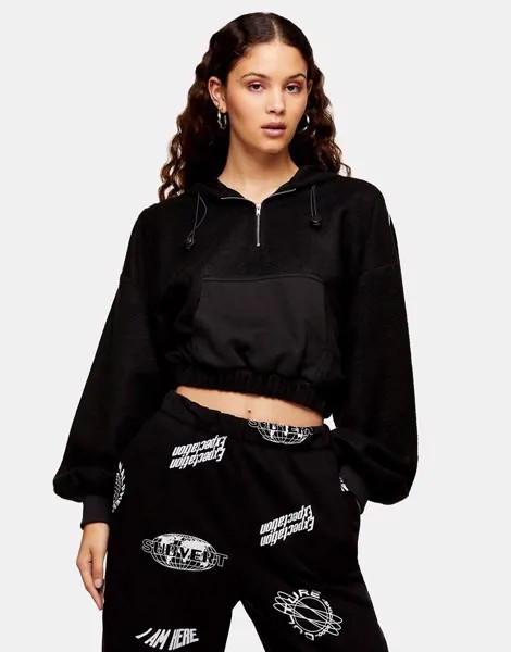 Черный флисовый худи с начесом Topshop-Черный цвет