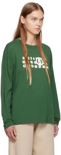 Зеленая футболка с длинным рукавом MM6 Maison Margiela с принтом