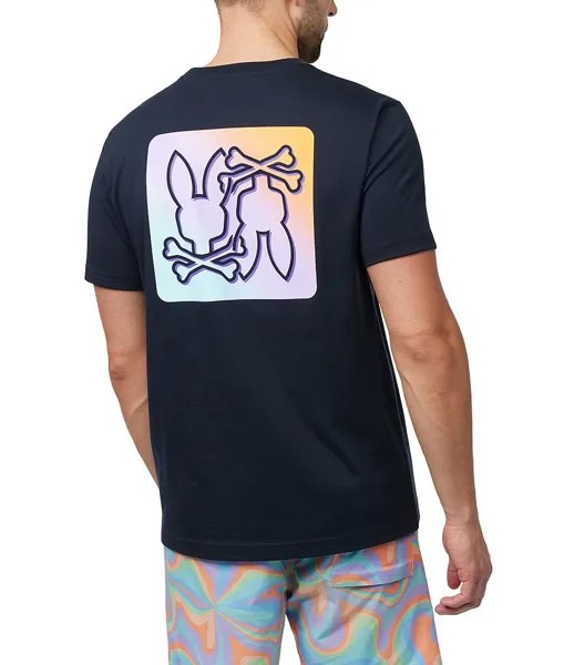 Футболка с короткими рукавами и рисунком на спине Psycho Bunny Palm Springs, синий