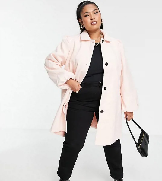 Приталенное пальто пастельной расцветки Wednesday's Girl Curve-Розовый цвет