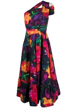 Talbot Runhof платье на одно плечо с цветочным принтом