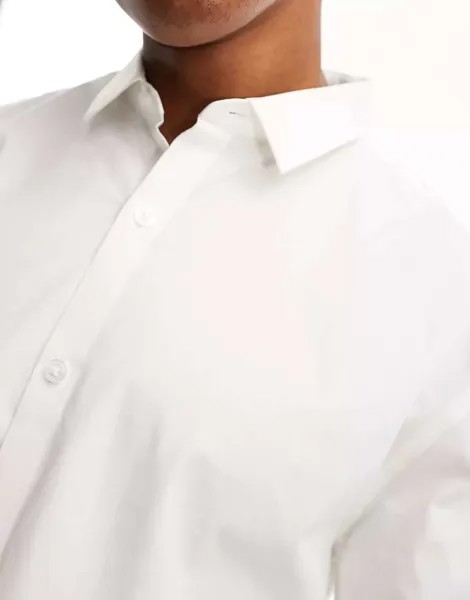 Белая рубашка из поплина с длинными рукавами New Look