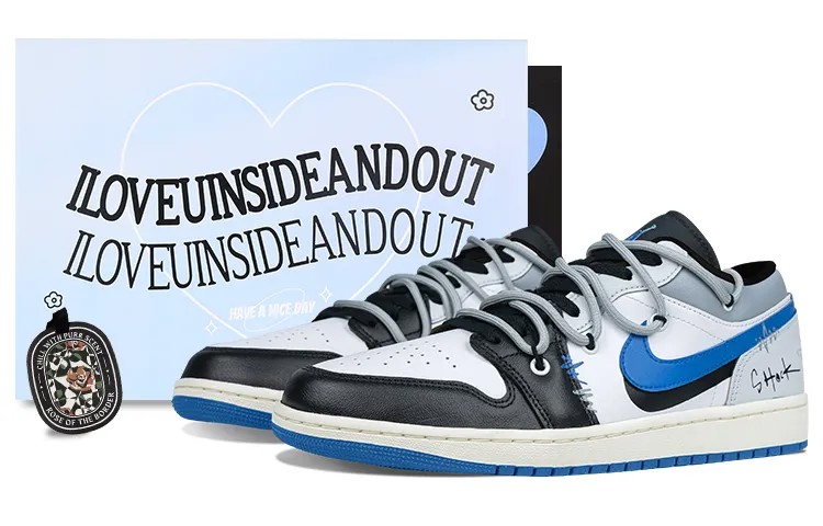 Кроссовки Air Jordan 1 Vintage Basketball Shoes Men Low-top Black/white/blue, темно-синий