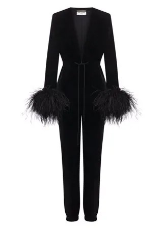 Комбинезон из вискозы с отделкой перьями Saint Laurent