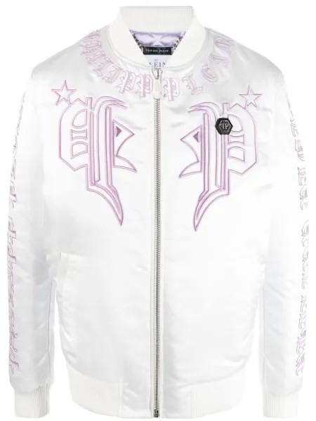 Philipp Plein бомбер с вышитым логотипом, белый