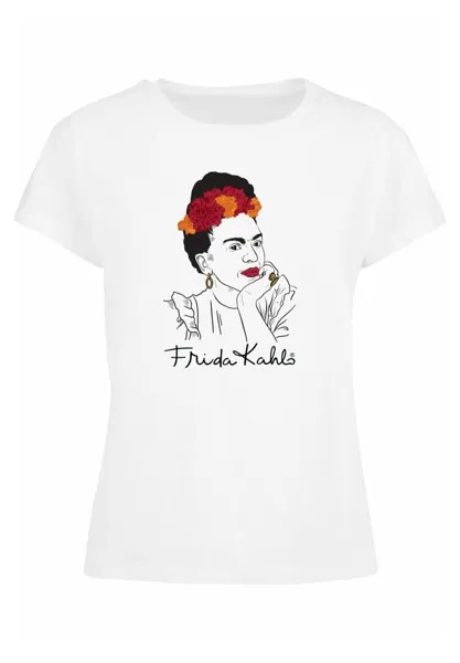 Футболка с принтом FRIDA KAHLO DRAWING WITH FLOWERS BOX TEE Merchcode, цвет white