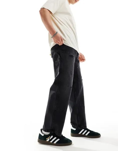 Черные джинсы с двойным коленом Pull&Bear
