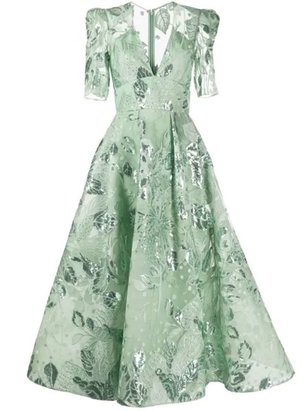 Elie Saab платье из тюля с цветочной вышивкой, зеленый