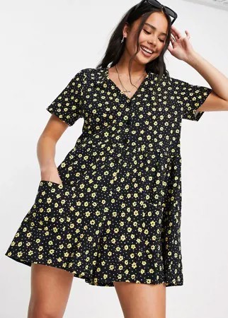 Свободный ромпер на пуговицах с принтом маргариток ASOS DESIGN-Многоцветный