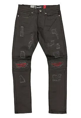 Мужские черные рваные джинсы Makobi Big and Tall с красной пэчворком