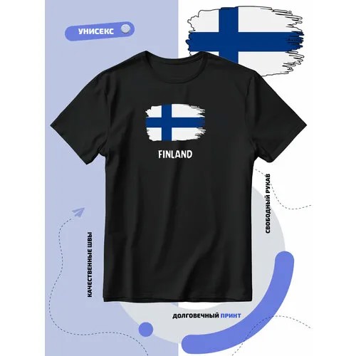 Футболка с флагом Финляндии-Finland, размер 4XS, черный