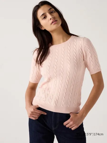 Джемпер с круглым вырезом на кабеле Uniqlo, розовый
