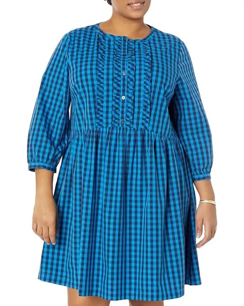 Платье Draper James Plus Size Ruffle Placket Shift in Blue Gingham, нави