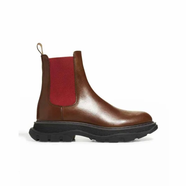 Мужские ботинки челси Alexander McQueen из кожи и искусственного меха коричневого цвета 42,5 евро США 9,5