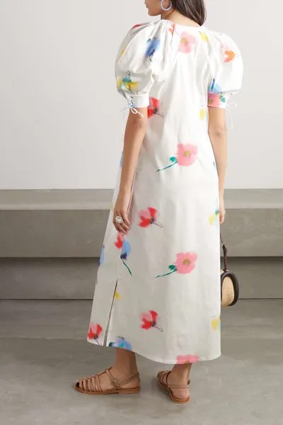 SLEEPER + NET SUSTAIN Платье миди из смесового хлопка с цветочным принтом Garden, белый