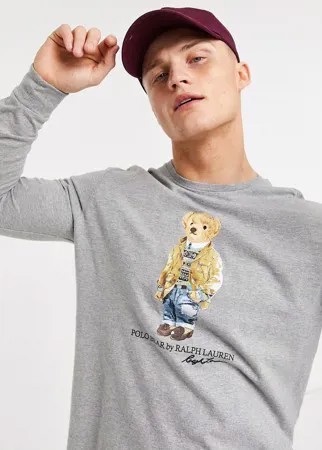 Серо-лиловый лонгслив с принтом медведя Polo Ralph Lauren-Серый