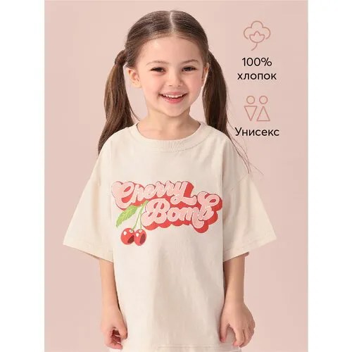 Футболка Happy Baby, размер 74-80, бежевый, красный