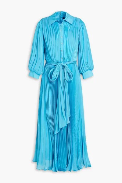 Плиссированное платье-рубашка миди из шифона с эффектом металлик Badgley Mischka, бирюзовый