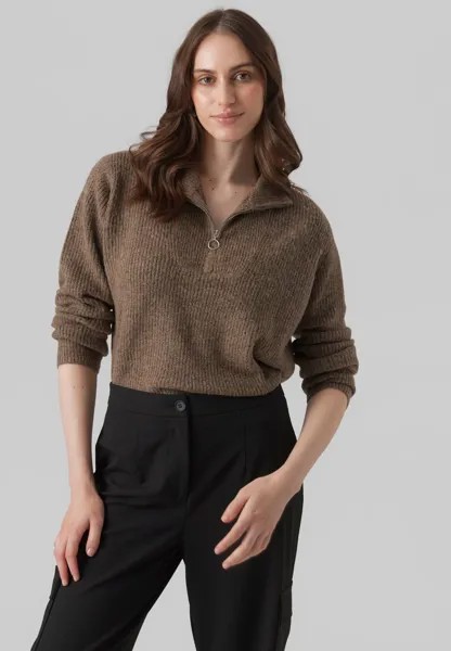 Свитшот Vero Moda PLAZA LS ZIPPER GA BOO, цвет brown lentil melange