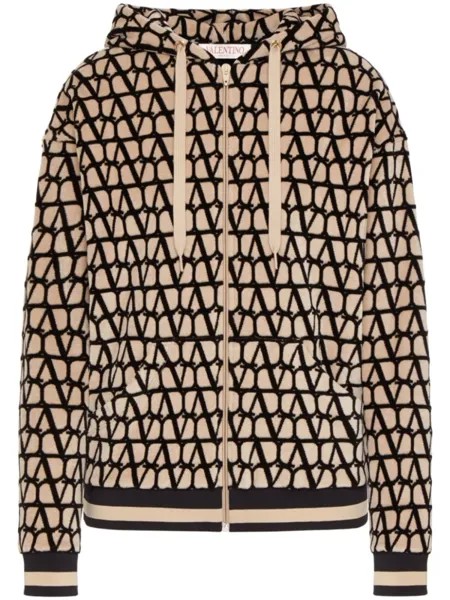 Valentino Garavani худи на молнии с узором Toile Iconographe, нейтральный цвет