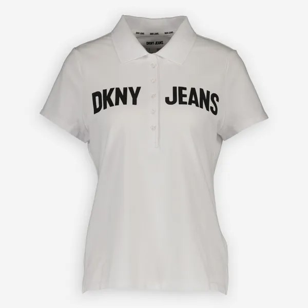 Белая рубашка-поло с черным логотипом DKNY Jeans