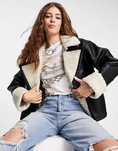 Куртка-бушлат из искусственной кожи черного цвета Free People Kaja-Черный