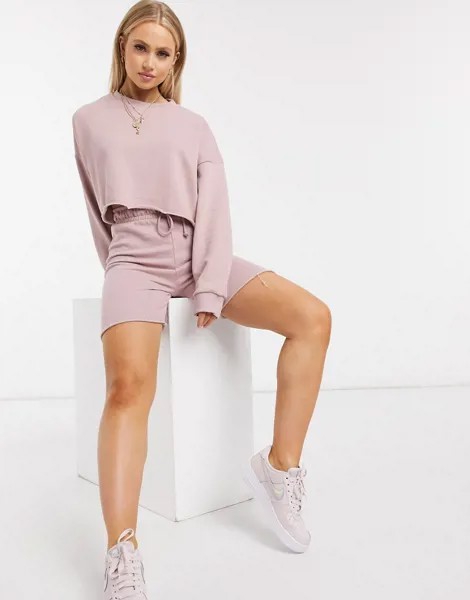 Розовый короткий свитшот и шорты Missguided-Розовый цвет