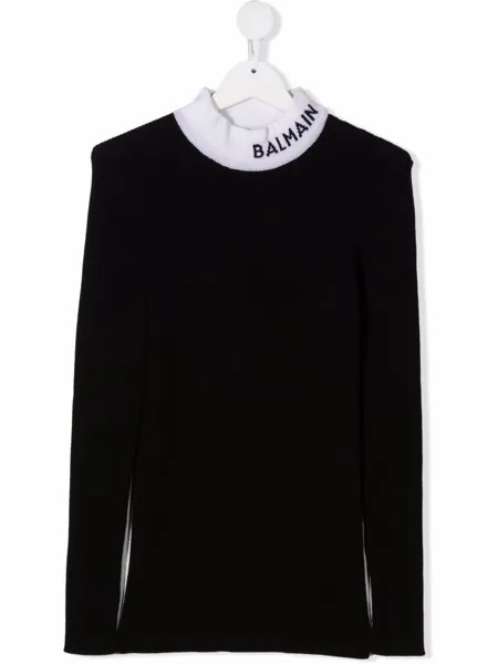 Balmain Kids топ вязки интарсия с высоким воротником и логотипом