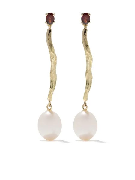 Wouters & Hendrix Gold серьги из желтого золота с гранатами и жемчугом