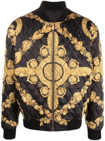 Versace стеганый бомбер с принтом Maschera Baroque, черный