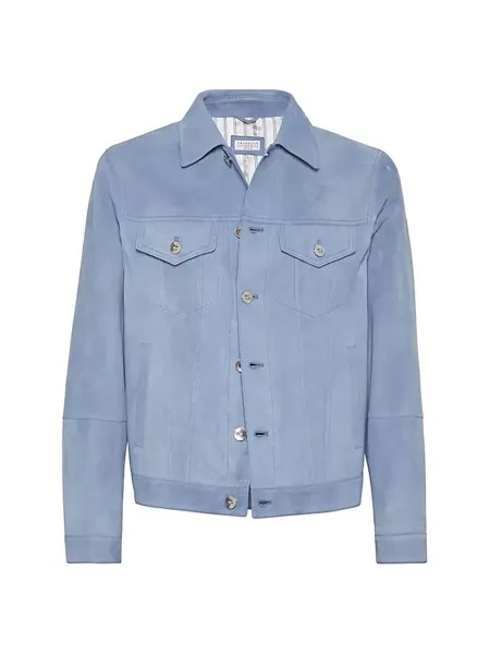 Замшевая куртка с четырьмя карманами Brunello Cucinelli, цвет sky blue