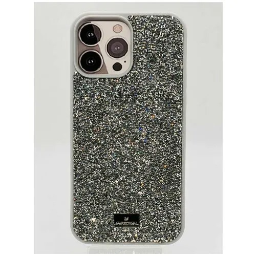 Чехол Сваровски (Swarovski) на айфон 14 Pro Max , силико новый со старазами серебристый,