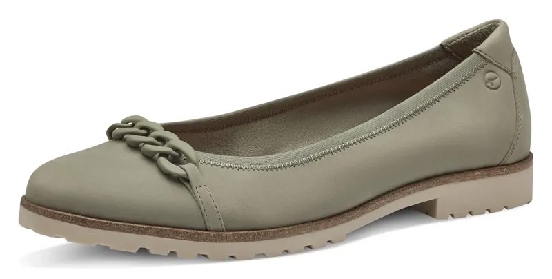 Tamaris Ballerina, массивные тапочки с модной декоративной цепочкой, зеленый