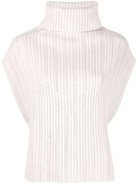 Allude топ в рубчик со стразами, нейтральный цвет