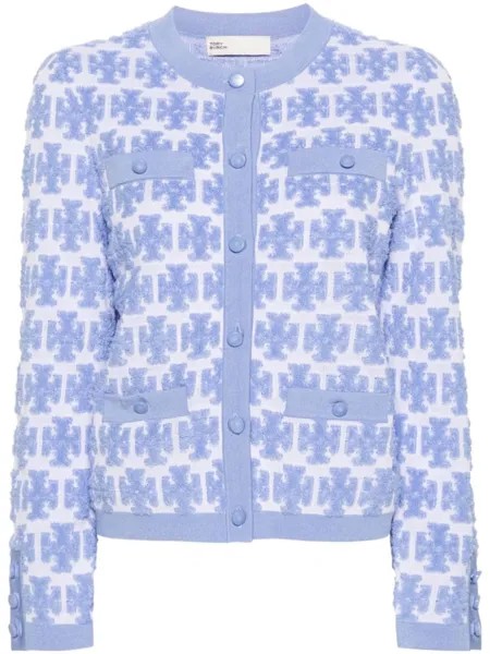 Tory Burch кардиган из букле с монограммой Double T, синий