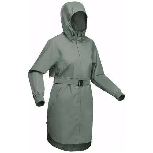 Куртка водонепроницаемая длинная для походов на природе женская Raincut Long, размер: 2XL, цвет: Пепельный Хаки QUECHUA Х Decathlon