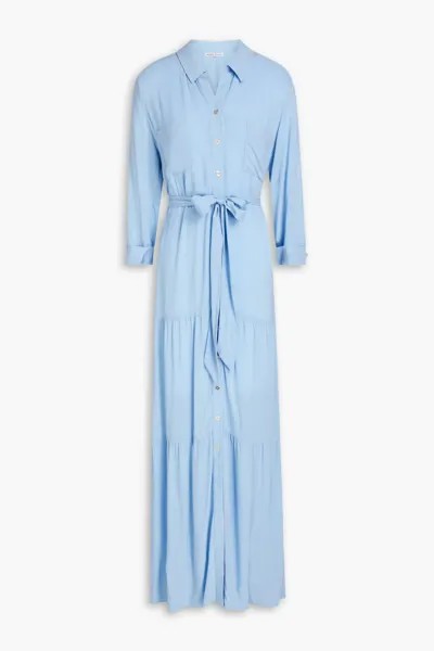 Многоярусное тканое платье-рубашка макси Heidi Klein, светло-синий