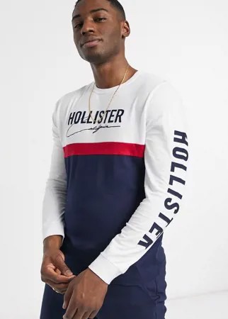 Лонгслив в стиле колор блок в белом и красном цвете с логотипом Hollister-Белый