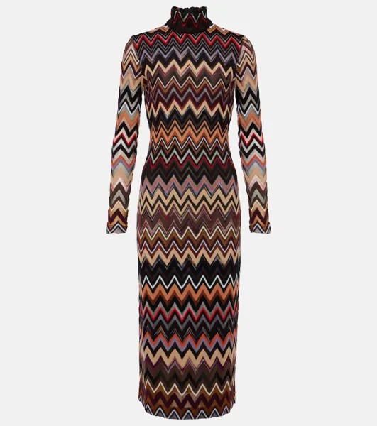 Платье миди из смесовой шерсти с воротником Zig Zag Missoni, мультиколор