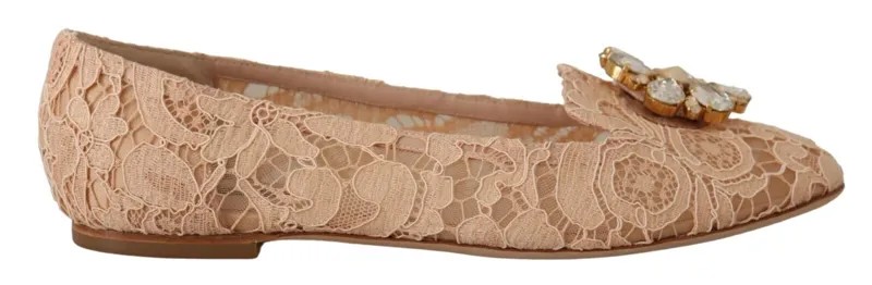 DOLCE - GABBANA Обувь Мокасины Бежевые балетки с кружевом и кристаллами EU38,5 / US8 900 долларов США