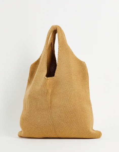 Бежевая трикотажная сумка-тоут ASOS DESIGN-Светло-бежевый цвет