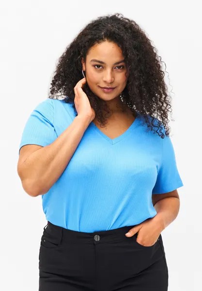 Базовая футболка With V-Neck Zizzi, темно-синяя