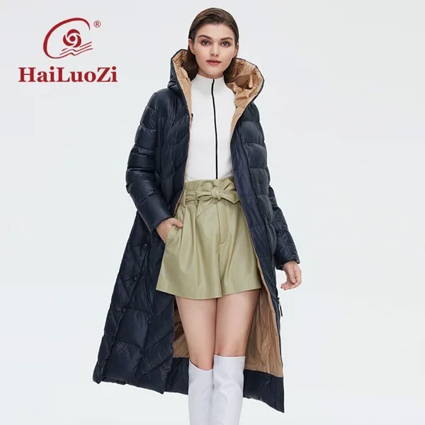 Новинка 2022, женская зимняя куртка HaiLuoZi, модное длинное пальто до колена, толстое Женское пальто с уникальным дизайном и поясом, классические...