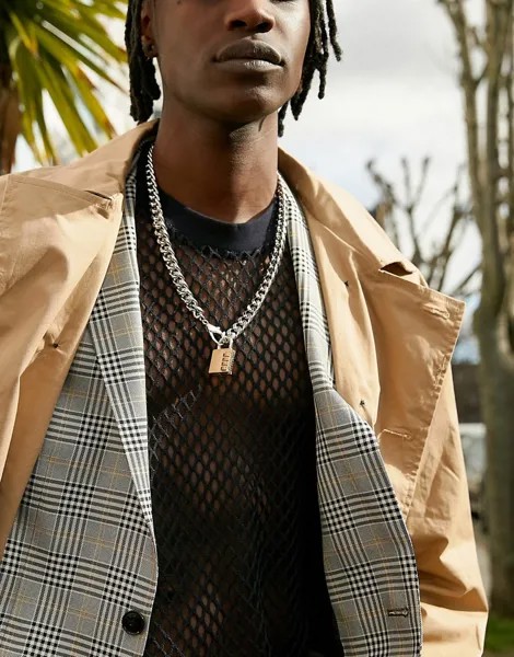 Массивное ожерелье с подвеской в виде замка ASOS DESIGN-Серебряный