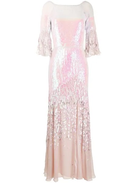 Temperley London длинное платье Celestial с пайетками, розовый