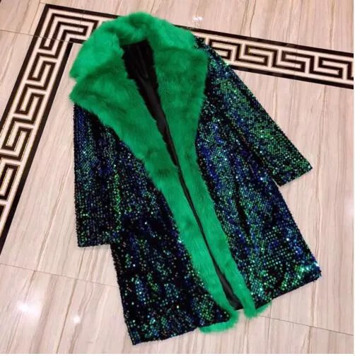 DS DJ, мужская куртка для шоу певиц, роскошная праздничная одежда, яркий синий зеленый блестящий тонкий мужской пиджак, мигающий костюм