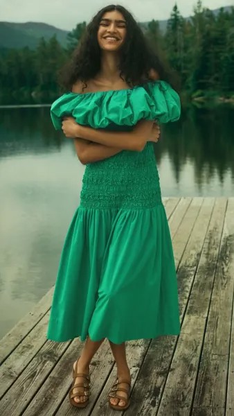 Платье Sea Juni Garment Dye Off Shoulder, зеленый